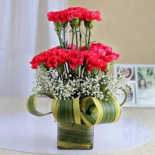 Graceful Double Layered Pink Carnation Arrangement in a Vase