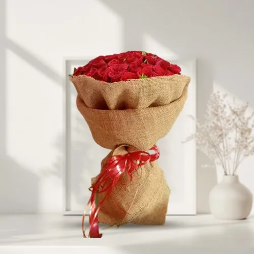 Passionate Jute Wrapped Roses Bouquet