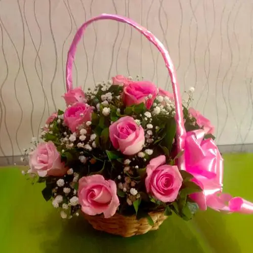 Gorgeous Basket Arrangement of Pink Roses