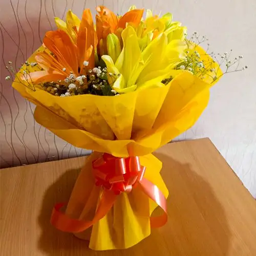 Magnificent Yellow N Orange Asiatic Lilies Bouquet