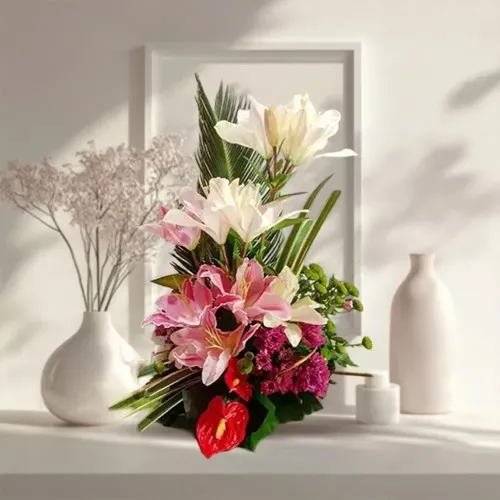 Lovely Lilies N Anthodium Basket Arrangement