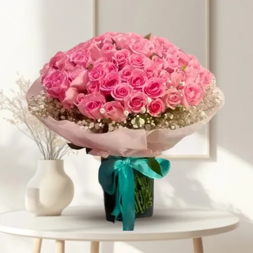 Ravishing 100 Pink Roses Arrangement