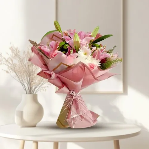 Graceful Pink Oriental Lilies Bouquet