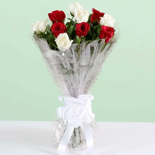 Magical Touch Big Bouquet of 40 Red and White Roses