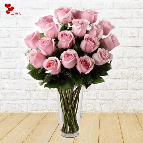 Online Gift of Pink Roses in Vase