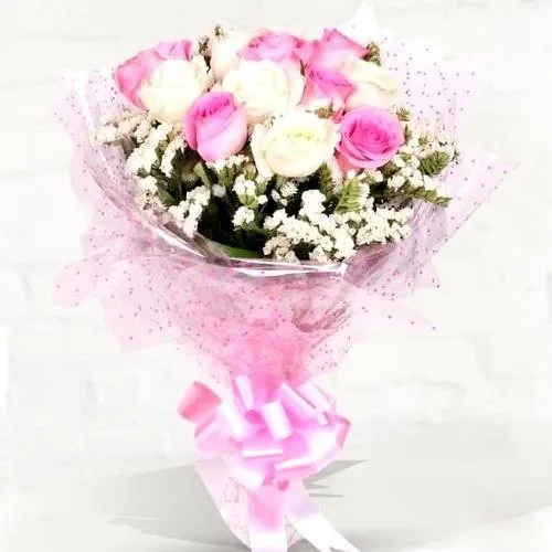 Luscious Pink and White Roses Bunch