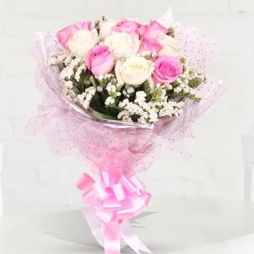 Effervescent Pink and White Roses Bunch