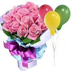Lavish Love Bouquet of Pink Roses with Balloons