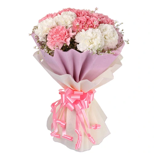 Heavenly Bundle of White N Pink Carnations