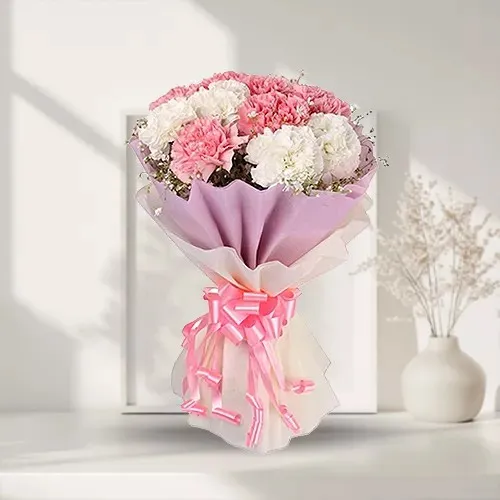 Heavenly Bundle of White N Pink Carnations