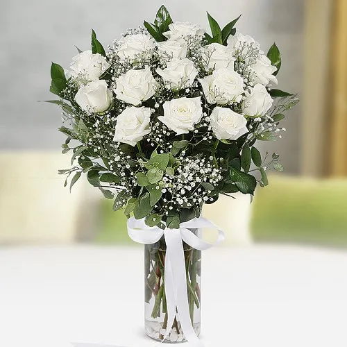 Glorious Vase of White Roses