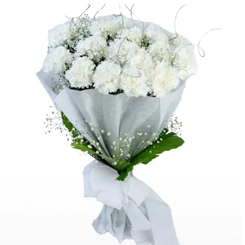 Lovely Pure Gratitude White Carnations Bouquet