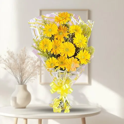 Regal Sunshine Presentation of 15 Gerberas of Yellow Colour