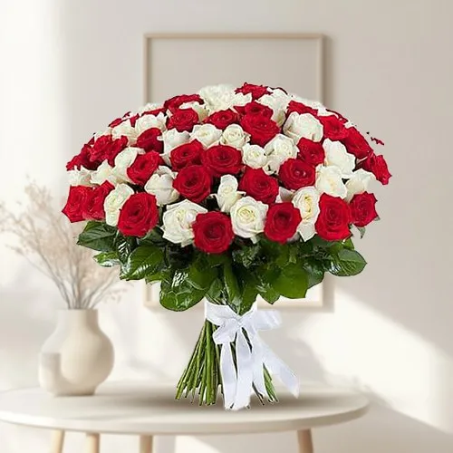 Order Red N White Roses Bunch