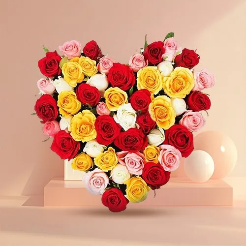 Joyful Hearty Arrangement of Thirty Mixed Roses