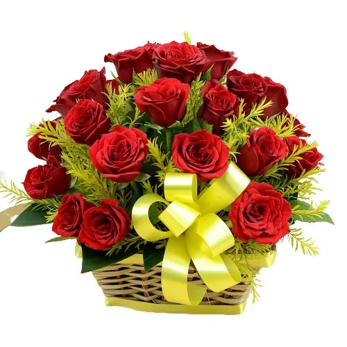Enchanted Love of 18 Red Roses in a Basket
