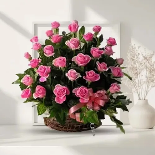 Vibrant Happiness Forever Pink Roses in a Basket