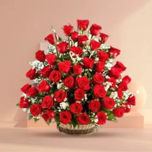 Chic Composition of Red Roses Basket