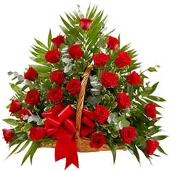 Beautiful Arrangement of Thirty Red Roses in a Basket