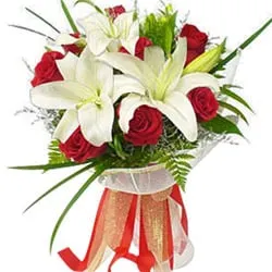Wholesome Charm Lilies and Roses Bouquet