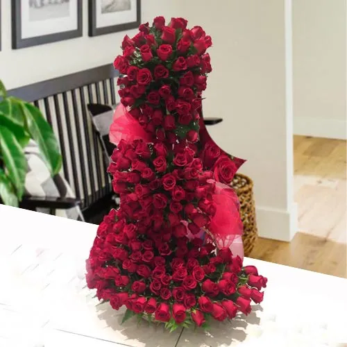 Striking 5 ft Tall Arrangement of 150 Red Roses
