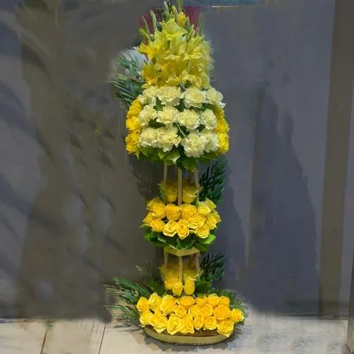 Classic 3 Tier Arrangement of Yellow Flowers for 50th Anniversary
