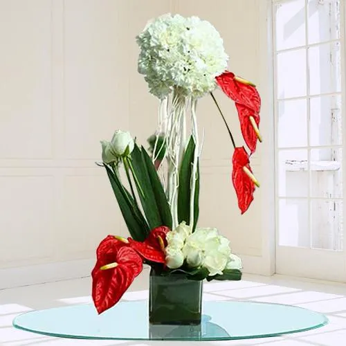 Graceful Mixed Flower Arrangement in Glass Vase