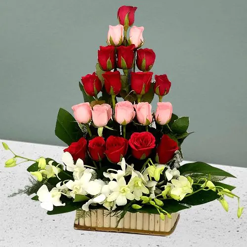 Captivating 25 Roses and Orchids Basket