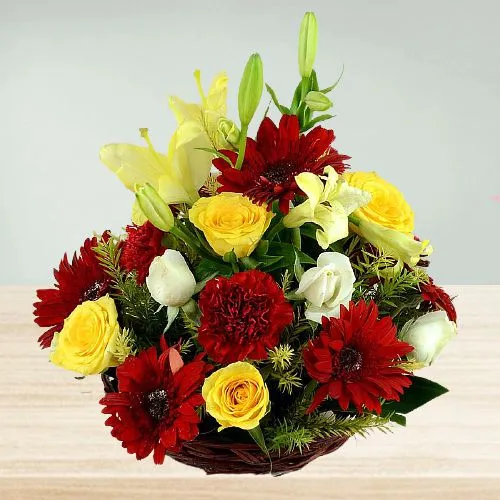 Eye-Catching Basket Arrangement of 22 Flowers