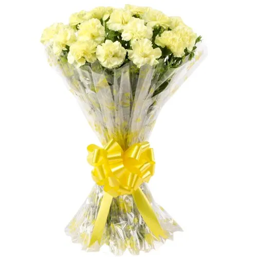 Now deliver this attractive Bunch of Yellow Carnations in a tissue wrapping