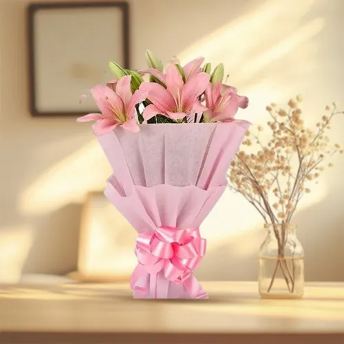 Bright Hand Bunch of Pink Lilies
