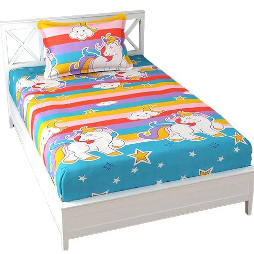 Beautiful Unicorn Print Single Bed Sheet N Pillow Cover Set