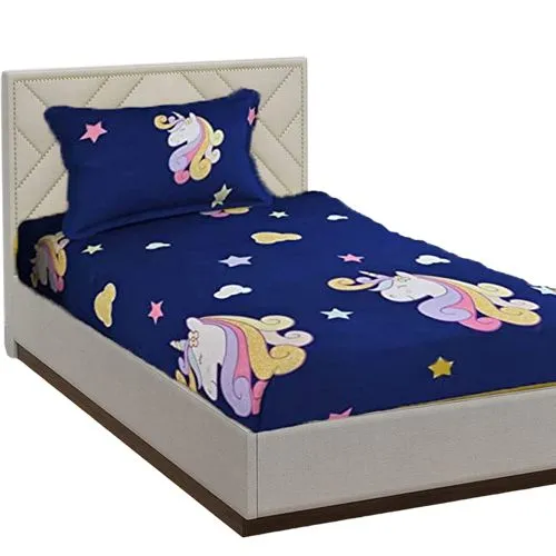 Pretty Unicorn Print Single Bed Sheet N Pillow Cover Set