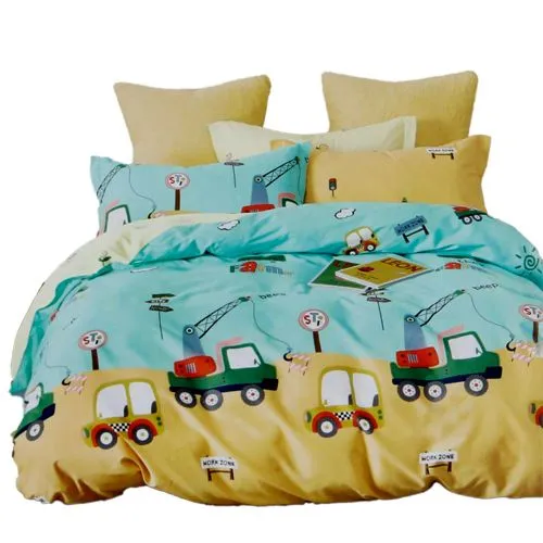Wonderful Car Print King Size Bed Sheet with Pillow Cover Set