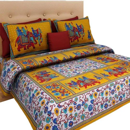 Elegant Rajasthani Print Double Bed Sheet N Pillow Cover Set