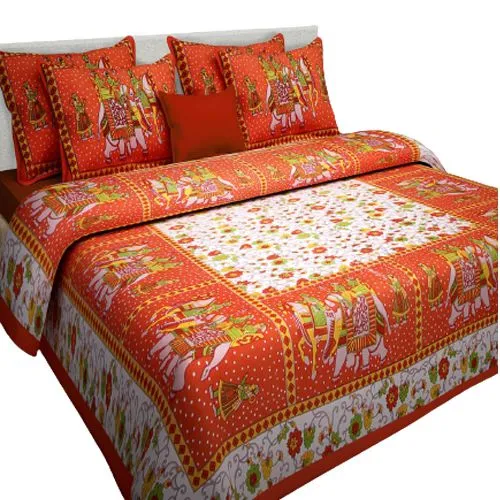 Spectacular Rajasthani Print Double Bed Sheet N Pillow Cover Set