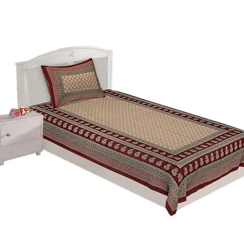 Pretty Jaipuri Print Single Bed Sheet N Pillow Cover