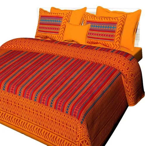 Elegant Jaipuri Print King Size Bed Sheet N Pillow Cover Combo
