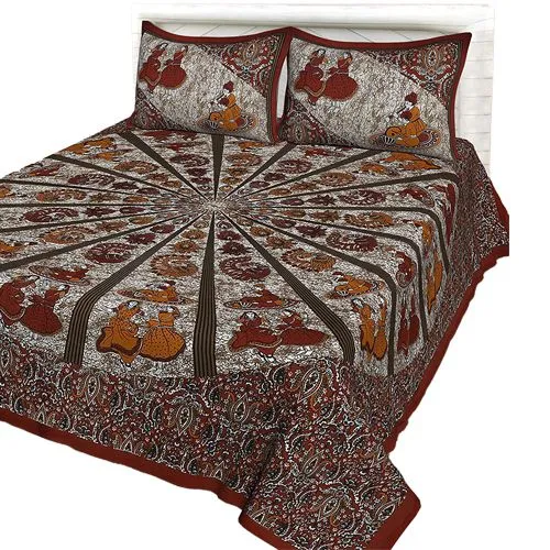 Splendid Jaipuri Print Double Bed Sheet N Pillow Cover Set