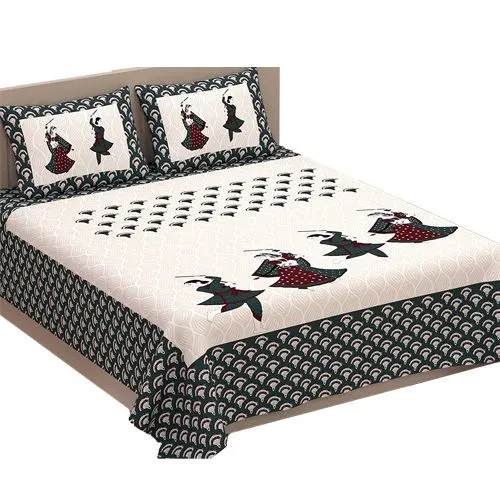 Unique Jaipuri Print Double Bed Sheet N Pillow Cover Set