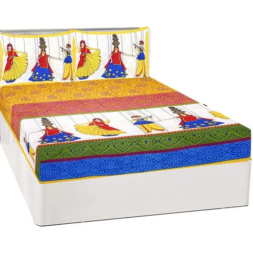 Trendy Rajasthani Print Double Bed Sheet with Pillow Cover Set