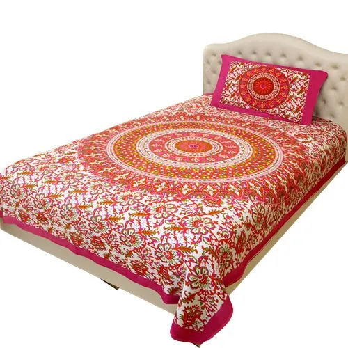 Classic Combo of Traditional Print Single Size Bed Sheet with Pillow Cover
