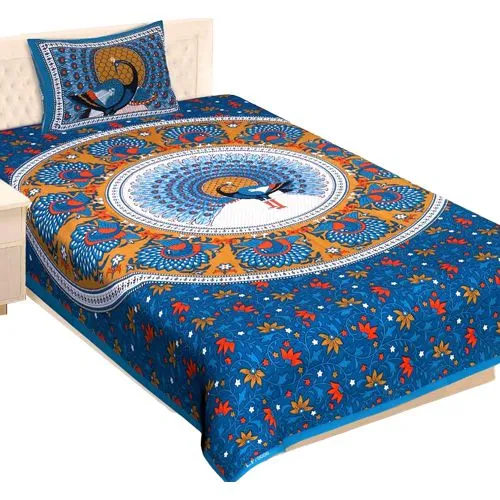 Mind-Blowing Traditional Print Single Size Bed Sheet N Pillow Cover Set