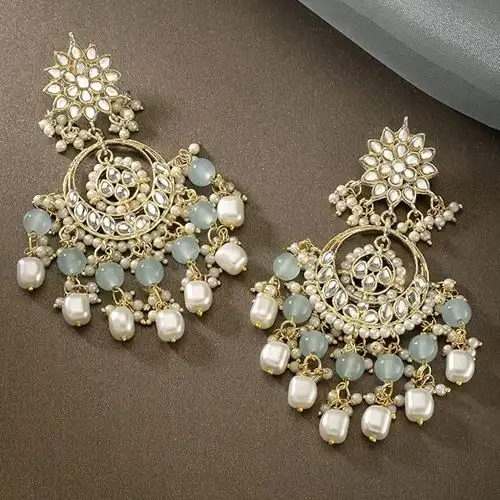 Classic Pearl Kundan Chandbali Earrings