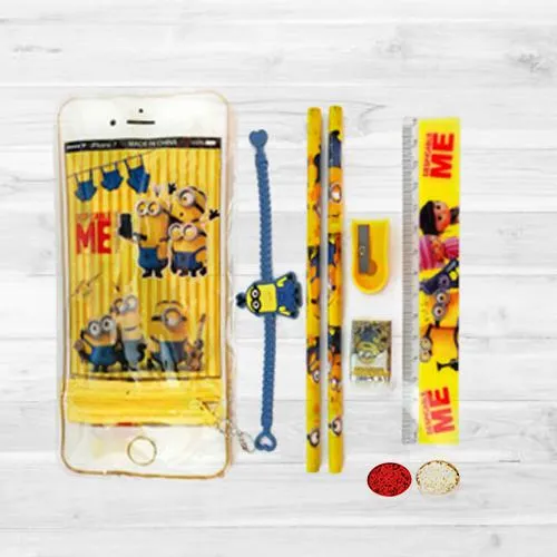 Rakhi with Minions Stationery Set