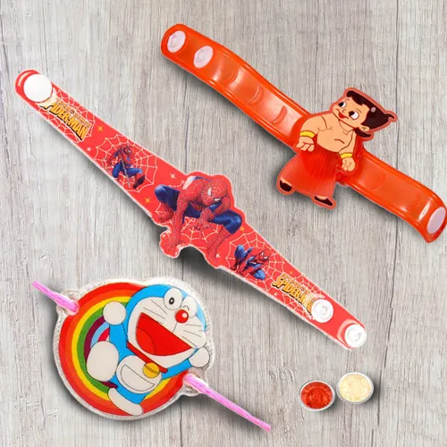 Wonderful Set of 3 Cartoon Rakhi for Kids