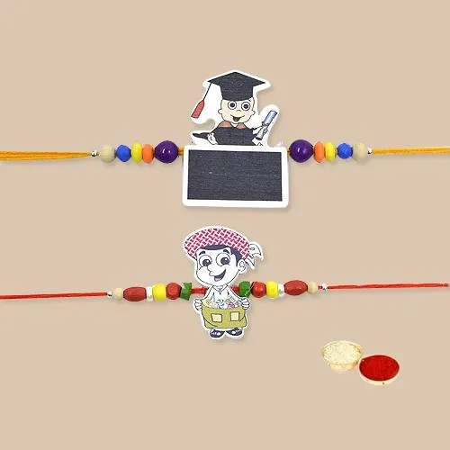 Stunning Dual Kids Rakhi Set with Roli, Chawal n Card