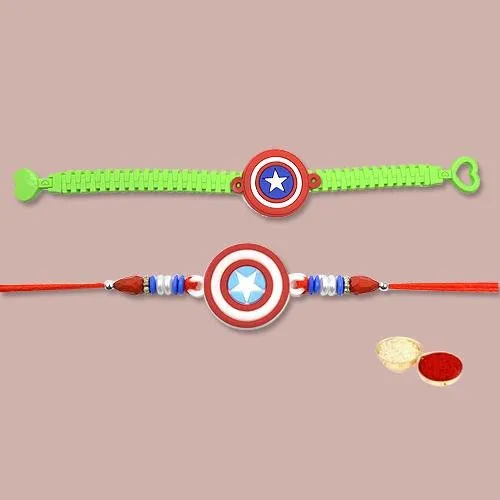 Soothing Captain America Rakhi Pair with Roli, Chawal n Card