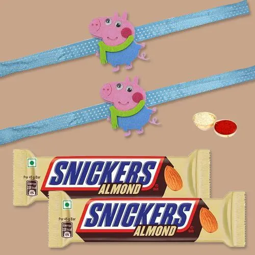 Classy Duel Peppa Pig Rakhi with Snickers Almond Bar