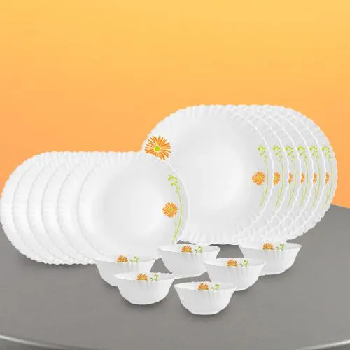 Breathtaking Cello Opalware White n Lilac Dinner Set